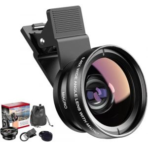 Auricase 2 en 1 Objectif Telephone Portable, Kit Objectif pour iphone, 12,5 x Objectif Macro Smartphone, Grand Angle 0,45x, Objectif Smartphone pour la Plupart des Smartphones (Jinhan Industrial, neuf)