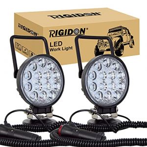 RIGIDON 2x 10 cm 4 pouces 42W feux de travail aimanté, phare de travail led rond, 12V 24V lampe avec base magnétique, led floodlights pour offroad Voiture camions SUV 4x4 tracteur (Sanyue-EU, neuf)