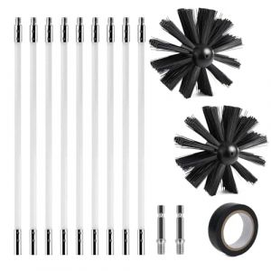 Kit Brosse Nettoyage Cheminée, 150 mm Ramonage, Cheminées Brosse Kit de Ramonage, Hérisson ramonage en Nylon avec 9 Tiges Flexibles et 2 TêTes de Brosses, pour Tuyau d'égout et Cheminée (Yudobliss, neuf)