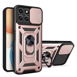 ESTH&reg; Coque pour Honor X8 5G/Honor X6 avec Lentille Coulissante Couverture et Support Rotatif, Anti-Chute &Eacute;tui Housse Compatible avec Support De Voiture Magn&eacute;tique, Or Rose (Caizeng, neuf)
