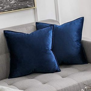 MIULEE Housse de Coussin en Velours D&eacute;corative Canap&eacute; Bordure Taie d'oreiller Super Doux Decoration Maison Salon Chambre pour Canap&eacute; Clic Clac 40 x 40 cm 16"x16",2 pi&egrave;ces Bleu Fonc&eacute; (MIULEE HOME, neuf)