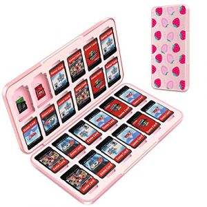 OLDZHU Mignon Rose Boite de Rangement Jeux Switch pour Nintendo Switch,&Eacute;tui de Rangement pour Carte de Jeu Portable avec 24 emplacements pour Cartes de Jeu et 24 emplacements Our Cartes Micro SD (OLDZHU-FR, neuf)