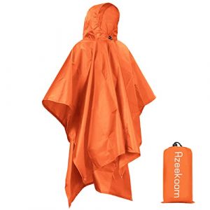 Azeekoom Poncho Pluie Imperm&eacute;able Cape de Pluie, Poncho/Tapis de Camping/Ombre de Camping Multifonctions 3 en 1 pour la Randonn&eacute;e en Plein Air(Orange) (Helien, neuf)