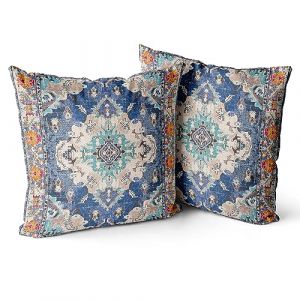 Snylcce Housse de Coussin 45x45cm Boho Ethnique Taie d'oreiller Lot de 2 Moderne Housses Coussins Mandala Motif Floral Taie Oreiller Boheme D&eacute;coratif pour Chambre Bleu (Sunycler, neuf)