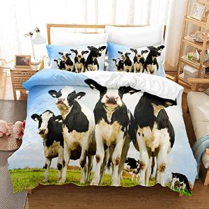 ZZTBQ Mignon Lait Vache Housse de Couette pour Chambre Adolescent 2 Personnes 200x200/65x65 (3 Piece) Lit Adolescent d'animaux de La Ferme Noir Blanc Vache Imprimé Parure de Lit Adolescent Double (ZZTBQ, neuf)