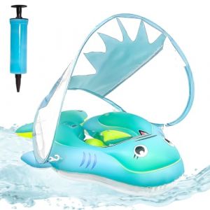 ACTOYS Bouee Bebe, Baby Float Bouée pour Bébé, Bouee Enfant, Bouee Pisicne Bebe, Bouee Bebe avec Pare Soleil, Bouée pour Enfant, Bouée de Natation Gonflable (Requin Vert, L : 12-36 Mois) (FEYUZ, neuf)