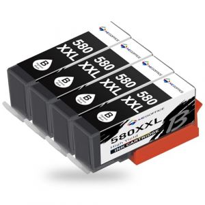 MEGOFFICE 580 XXL Encre Noire Compatible pour Canon 580xxl PGI-580XXL Cartouche pour TR7500 TR8500 TS6100 TS6200 TS6300 TS700 TS8200 TS8350 TS9150-4 Noirs (Zaogang US, neuf)