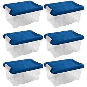 Acan Tradineur - Lot de 6 boîtes de rangement en plastique - N° 10 - Transparent avec couvercle bleu - Modèle HG - Capacité 5 litres - Dimensions environ 19 x 30 x 14,5 cm (TRADINEUR, neuf)