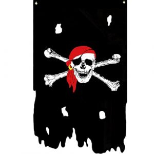Gwezmxs&zwnj; Drapeau de Pirates D&eacute;coration Ext&eacute;rieur avec &OElig;illets pour F&ecirc;tes Pirates/Jardin, Cr&acirc;ne au Foulard Rouge, 90x150cm (Gwezmxs-Direct, neuf)