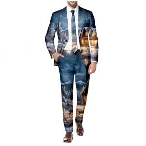 Costume de No&euml;l pour homme - Ensemble de No&euml;l &eacute;l&eacute;gant avec imprim&eacute; de No&euml;l - Costume de mariage 2 pi&egrave;ces - Veste et pantalon de costume - Costume de P&egrave;re No&euml;l pour mariage, M (wealt You, neuf)