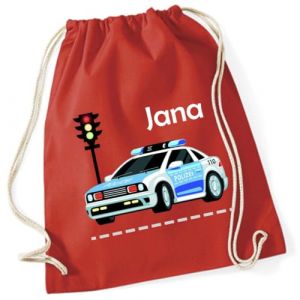 minimutz Sac de gym voiture de police personnalis&eacute; avec nom &ndash; Sac en tissu pour gar&ccedil;on &ndash; Sac de sport &agrave; tirer &ndash; 12 L &ndash; 37 x 46 cm, [06] Rouge, 37x46 cm (minimutz, neuf)