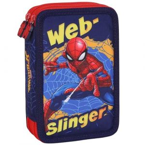 sarcia.eu Marvel Spider Man Trousse d'&eacute;colier Deux Compartiments avec Fournitures Scolaires pour gar&ccedil;on pour L'&Eacute;COLE - 32 &eacute;l&eacute;ments, 2 Zip (Spider-Man A) (Ellsar, neuf)