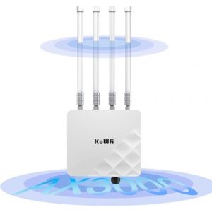 KuWFi AX3000 Wi-Fi 6 Point d'acc&egrave;s ext&eacute;rieur 3000 Mbps WiFi Extender Double bande WiFi R&eacute;p&eacute;teur Wi-Fi Gestion AC 4 antennes amovibles Port SFP Gigabit 2 Gbps + 1 Gbps PoE/DC IP67 pour routeur Starlink (JuHUi, neuf)