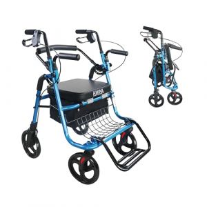 KMINA Déambulateur 4 Roues Pliable Léger, avec Siège, Fauteuil Roulant 2 en 1, Rollator Réglable, Confort Mobilité, Bleu (KMINA, neuf)