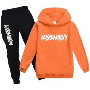 amropi Garçon Ensemble Pantalon et Haut Sweat à Capuche Enfants Casual Set (Orange, 8-9 Ans) (YunBao Footwear Trade, neuf)