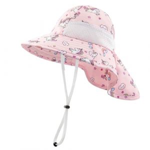 SEYUFN Bébé Chapeau de Soleil Fille Garçon Chapeau de Cou Protection Enfants Chapeaux de Seau Respirant Bébé Fille Chapeau de Plage Chapeaux d'été pour Tout-Petits (M (2-6 Ans), A-Licorne Rose) (JDSEU, neuf)