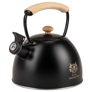 KARL HAUSMANN Bouilloire Inox - 2.5L - Bouilloire Sifflante - Bouilloir Induction, Gaz - Poign&eacute;e R&eacute;sistante &agrave; la Chaleur - Bouilloir Traditionnelle Tous Feux - Retro - Th&eacute;i&egrave;re Gaz (Noir) (Kraken Chairs, neuf)
