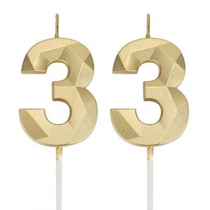 Bougies d'anniversaire chiffres 33, bougies 3D dor&eacute;es pour g&acirc;teau de f&ecirc;te d'anniversaire, bougies chiffres d'anniversaire, bougies d'anniversaire pour enfants pour les f&ecirc;tes, mariages, f&ecirc;tes (ShenZhenSanHe, neuf)