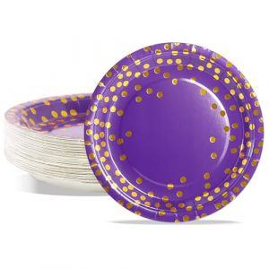 AIPartywar Assiette Jetable Anniversaire 50pcs 23cm Assiettes en Carton Jetables Assiettes Party Vaisselle Jetable pour Bapt&ecirc;me, Anniversaire, Mariage, Camping-Or Violet (AiLiKeShangMaoYouXianGongSi, neuf)