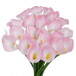 VaryFloral 20pcs Fleur Artificielle Lys Calla Bouquet Fleur Artificielle Rose et Blanc Lys Calla De Mariée PU Toucher Réaliste pour Le Mariage La Maison Hôtel Décoration Fête Arrangement Floral (Nianlong tool, neuf)