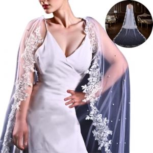 RUNRAYAY Cape de mari&eacute;e en perles, voile de mari&eacute;e en perles, ch&acirc;le de mari&eacute;e cath&eacute;drale orn&eacute; de perles, long ch&acirc;le en tulle pour la mari&eacute;e, &eacute;tole de soir&eacute;e (chengduniexiaduandianzishangwuyouxiangongsi, neuf)