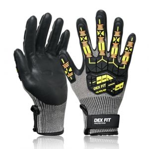 DEX FIT SSG513 Impact Gants anti‑coupure et anti‑impact, ANSI A5, EN388 3242DP (P/Niv. 1), Dos TPR, Paume anti‑vibration, Nitrile moussant, Tactile, Lavable; Gris S (7) 1 Paire (Muveen Co. Ltd, neuf)