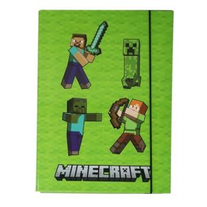 Theonoi Bo&icirc;te de classement stable pour enfant - Classeur pour cartable - Dossier avec &eacute;lastique &eacute;lastique et rabat int&eacute;rieur - Format A4 (vert Minecraft) (Theonoi, neuf)