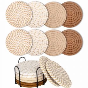 Lot de 8 Dessous de Verre Ronds avec Support - Antidérapants en Coton Tressé pour Verres (Jaune) (Shangrao Same Sida Electronic Commerce Co., Ltd., neuf)