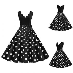 G&eacute;n&eacute;rique Robe Vintage Ann&eacute;Es 50 Pin Up Femme Imprim&eacute;E &agrave; Pois Mi Longue El&eacute;Gante Style 1950'S Audrey Hepburn Fronc&eacute; &agrave; Volants Robe Ann&eacute;E 60 Rockabilly Oversize l'ourlet Comfort (qiaoxiahe, neuf)