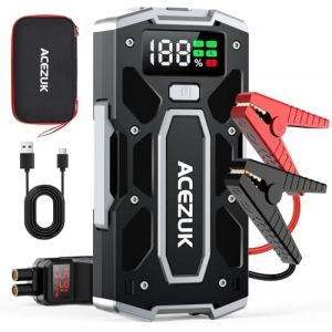 ACEZUK Booster Batterie Voiture 7000A, D&eacute;marreur de Batterie de Voiture Portable(Jusqu'&agrave; 8.0L Diesel ou 10.0L Gaz), 12V Jump Starter, Pinces Intelligentes avec &Eacute;cran, Lumi&egrave;re LED, Port de QC3.0 (CYBSHOP, neuf)