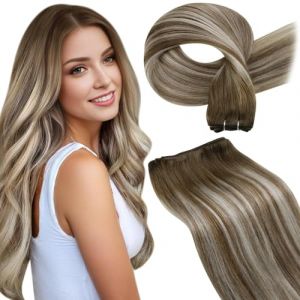 LaaVoo Extension Cheveux Naturel Tissage Balayage Marron Clair 55cm Extension Cheveux Naturel Tissage Brun Clair Ombre Blond Platine 100g Extension Tissage Cheveux Humain Fine #8/60/8 (Laavoo, neuf)