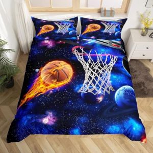 ZZTBQ Basketball Housse de Couette 1 Personne Lit Enfant 90x190 cm Galaxy Ciel étoilé Enfant Parure de lit 1 Personne 90 x 190 cm Galaxie Bleu 3D Univers planète 2 Piece Ensembles Housses de Couette (ZZTBQ, neuf)