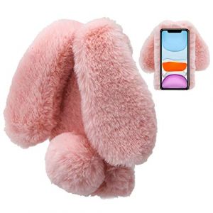LCHDA Coque Lapin pour iPhone 12 / iPhone 12 Pro 6,1 Pouces, Mignon Peluche Faux Fourrure Oreille Souple Poilu Doux Silicone TPU Pare-Chocs Anti-Choc Housse &Eacute;tui de Protection - Rose (LCHDA-EU, neuf)