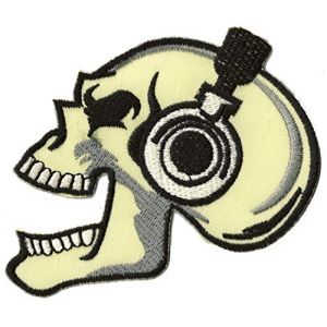 Patche Skull Musique T&ecirc;te de Mort patch &eacute;cusson thermocollant m&eacute;lomane punk (Naga.Hitam, neuf)