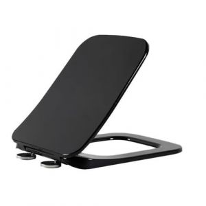 Brigtviee Abattant WC avec Frein De Chute Carr&eacute;,Lunette De Toilette Carr&eacute;E,Quick Release,Facile &agrave; Nettoyer Top Fixed Charni&egrave;Re,Rectangulaire Toilet Seat,Ur&eacute;E-Formald&eacute;Hyde,45x 35cm,Noir (AStep-AStep, neuf)