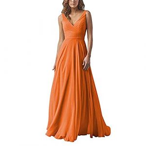 yhfshop Dentelle Robe de Soir&eacute;e Longue Femme,Robe en Mousseline &agrave; Double &eacute;paule et col en V, Robe de soir&eacute;e trap&egrave;ze-Orange B_48,&Eacute;l&eacute;gante Cocktail Soir&eacute;e Robe (aoligigigi, neuf)