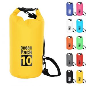 10L Sac &eacute;tanche Polyvalent, 2L/5L/10L/15L/20L/30L Jaune Waterproof Dry Bag avec Longue Bandouli&egrave;re R&eacute;glable Sac &agrave; Dos Confort Imperm&eacute;able pour Bateau/Kayak/P&ecirc;che/Rafting/Natation/Camping/Snowboard (MUDAMUDA Store, neuf)