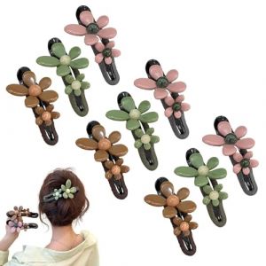 Pince à cheveux rectilignes en duvet de canard floral vintage, pince à cheveux plate mate mignon, pince à cheveux plate fleur, pince à cheveux décorative antidérapante en duvet de canard mignon(MIX-12 (Tong Ting Official Store, neuf)