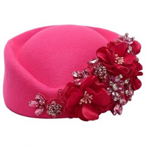 Aislor Femme Vintage Bonnet Beret &Eacute;glise Soiree Cocktail Pour Dame Retro Chapeau Fascinator Bibi Casquette Doux Aux Fleurs D&eacute;coration Rose vif Taille unique (Aislor EU, neuf)