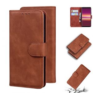 LMFULM&reg; &Eacute;tui pour Sony Xperia 5 J8210 J8270 J9210 (6,1 Pouces) PU Magn&eacute;tique Pochette Cuir Housse Rabattable Case Stent Fonction Cover Marron (LMAZWUFULM, neuf)