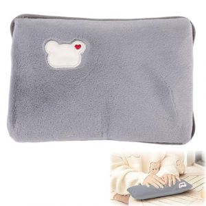 Bouillotte Electrique, Bouillotte Eau Chaude, avec Doublure en Peluche Douce, Electrique Chauffante Rechargeable, Électrique avec Housse en Flanelle (gris) (DIDIhouse, neuf)
