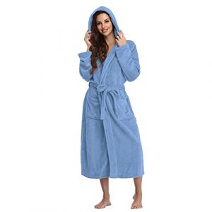 Peignoir De Bain Femme Unisexe Eponge Capuche Automne Hiver Peignoir avec Capuche Chaude Peignoir Moelleux Éponge Douce Coton Eponge Vêtements De Détente Robe De Chambre Une Pièce (Blingko, neuf)