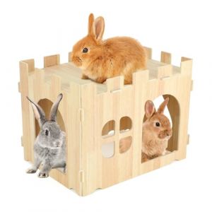 Maison Lapin en Bois, Cabane Lapin Interieur avec Toit Grande Abris pour Petits Animaux, Facile à Monté Maison de Jeu pour Cochons d'Inde Lapins Nain(40×28.5×30cm) (Mbestseller, neuf)