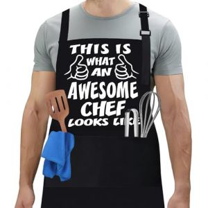 flintronic Tablier de Cuisine, Tablier Personnalis&eacute; pour Homme Femme, Tabliers Barbecue &Eacute;tanche avec Poches, Tabliers Cuisine Humour RigoloR&eacute;glable, pour Barbecue F&ecirc;te, F&ecirc;te des P&egrave;res, Anniversaire (flintronic, neuf)