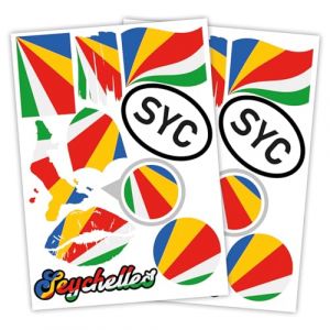 Finest Folia Lot de 2 autocollants de pays DIN A4, autocollants de drapeau, drapeau de pays pour voiture, moto, autocollant, drapeau de pays, autocollant, r&eacute;sistant aux intemp&eacute;ries, R217 (51 Seychelle (Finest-Folia, neuf)