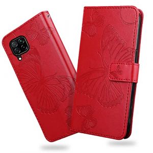 DENDICO Coque pour Huawei P40 Lite/Nova 6 SE, Papillon Imprim&eacute; Housse en Cuir PU Magn&eacute;tique Portefeuille, &Eacute;tui &agrave; Rabat pour Huawei P40 Lite/Nova 6 SE, Rouge (DENDICO, neuf)