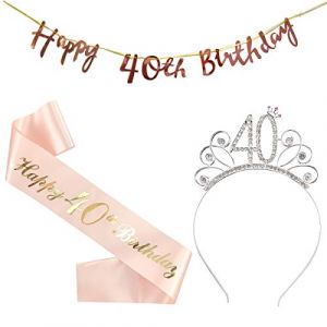 (3 pcs) Couronne 40 Ans Anniversaire Echarpe 40 Ans Banderole Joyeux Anniversaire 40 Diad&egrave;me Tiare de Couronne 40 Ans Or Rose &Eacute;charpe Happy 40th Birthday D&eacute;coration Ensemble d'anniversaire 40 Femmes (Niya Shop, neuf)