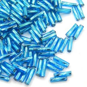 Perlin Lot de 3300 perles de rocaille en verre de 6 mm &agrave; enfiler - Perles de bugle - Perles tubes - Perles de bricolage (bleu torsad&eacute; m&eacute;tallis&eacute;) (Perlinshop, neuf)