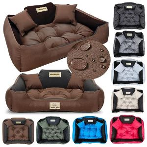 KING DOG Lit pour Petits Chiens S 55 x 45 cm Coussin Imperméable Lavable Canapé Confortable Moelleux Douillet Antidérapant Couchage pour Chien Intérieur Résistant Fabriqué en UE Brun (AIO FACTORY GmbH, neuf)
