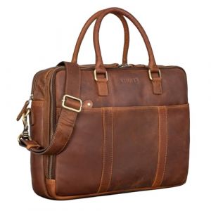 STILORD 'Drake' Sacoche d'affaires Cuir Vintage Sac Business Cuir Homme Femme | Vintage Sac Bureau Grand Format pour Bureau, Travail & Ordinateur Portable 15,6 Pouces, Couleur:Cognac Marron (STILORD Cuir, neuf)